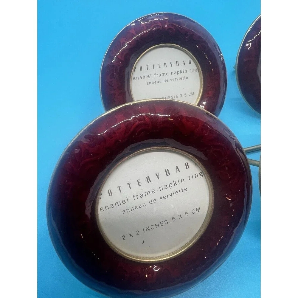 4 Pottery Barn Enameled Photo Frame Napkin Rings Holiday Thanksgiving christmas